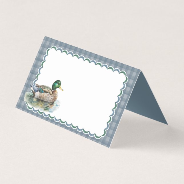 Mallard Anka Hunting Blue Gingham Boy PlaceCard Kort (Framsida)