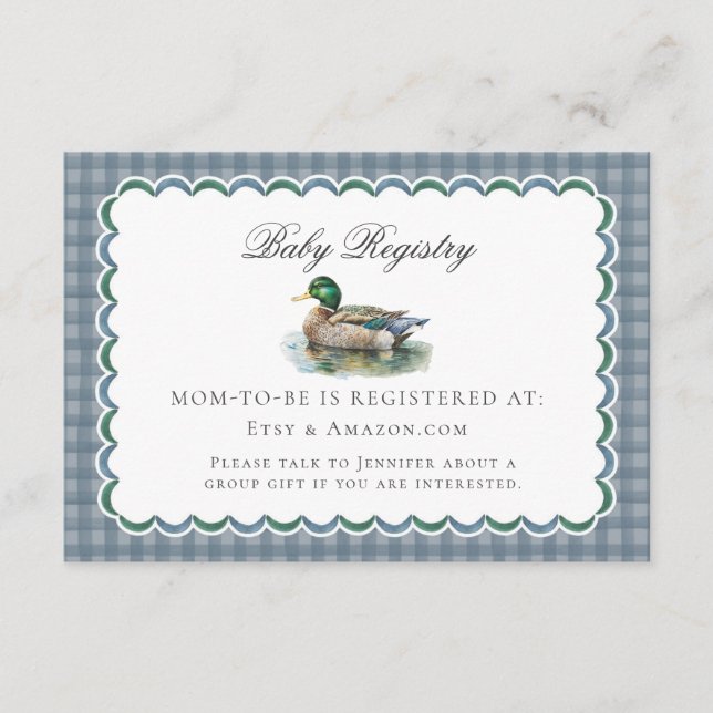 Mallard Anka Hunting Gingham Baby-registreringskor Tilläggskort (Framsida)