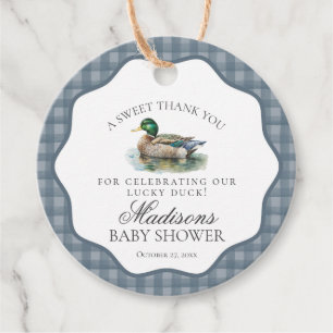 Mallard Anka Hunting Gingham Baby Shower Circle Gåvor Etiketter