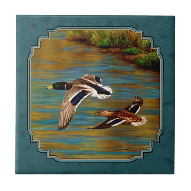 Mallard Anka i Flight Teal Kakelplatta (Framsidan)