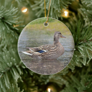 Mallard Anka i Puddle Julgransprydnad Keramik
