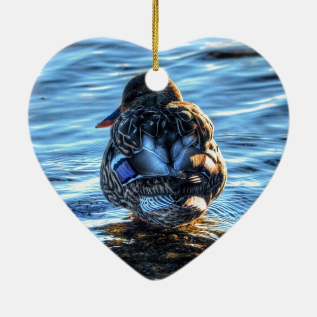 Mallard Anka i Winter River - Wildlife Photo Julgransprydnad Keramik (Baksidan)
