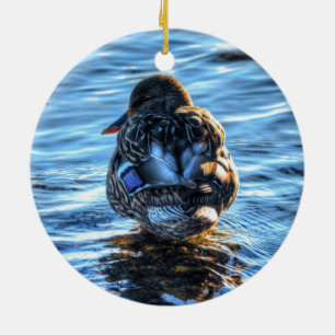 Mallard Anka i Winter River - Wildlife Photo Julgransprydnad Keramik