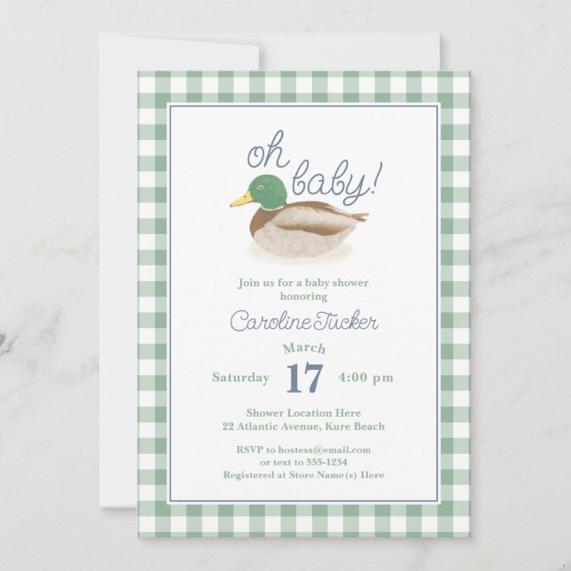 Mallard Anka OH BABY Land Hunting Baby Shower Inbjudningar (Framsida)