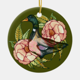 Mallard Anka Peony Älskare Julgransprydnad Keramik