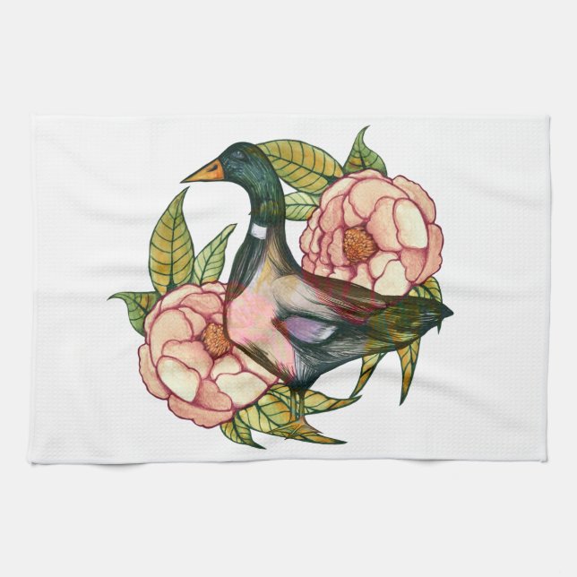 Mallard Anka Peony Älskare Kökshandduk (Horisontell)