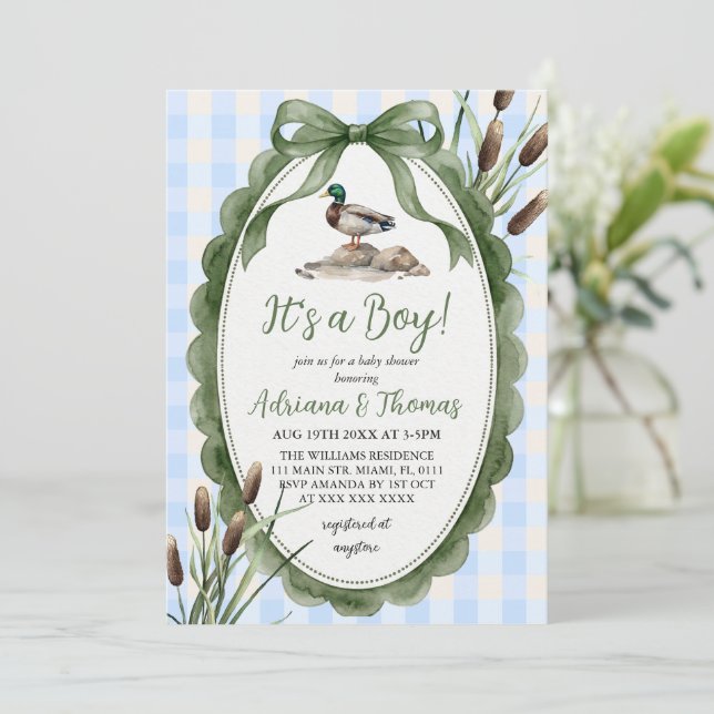 Mallard Anka Pojke Baby Shower  Inbjudningar (Stående Fram)