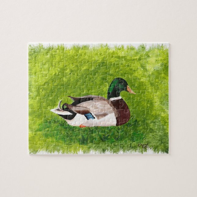 Mallard Anka Sitta i gräsmålning, pussel (Horisontell)