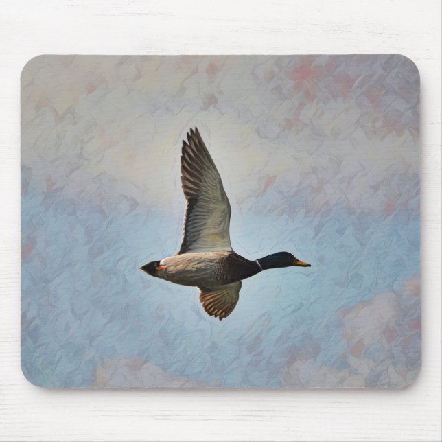 Mallard Anka som flyger i Himlar Art Mouse Pad Musmatta (Framsidan)