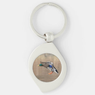 Mallard Anka under flygning Swirl Silverfärgad Nyckelring