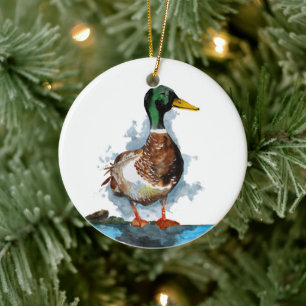 Mallard Anka vattenfärg Julgransprydnad Keramik