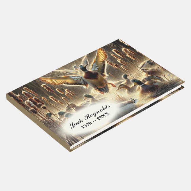 Mallard Ankor i en pond för minneshjälp Gästböcker (Hörn)