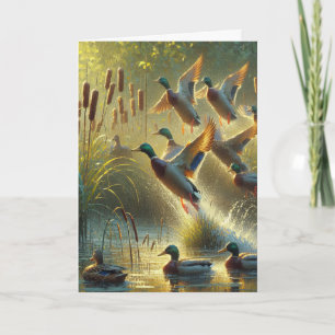 Mallard Ankor och Cattails Födelsedag Kort