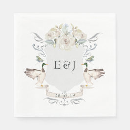 Mallard Crest Elegant Sjöbröllopsmonogram Pappersservett