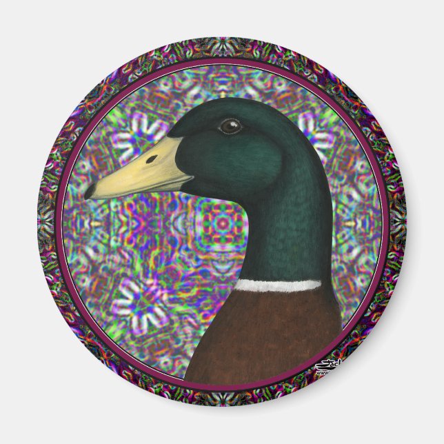 Mallard Drake Mosaic Circle Magnet (Framsidan)