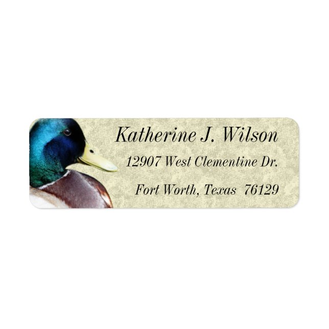 Mallard Drake Personal Mailing Labels Returadress Etikett (Framsidan)