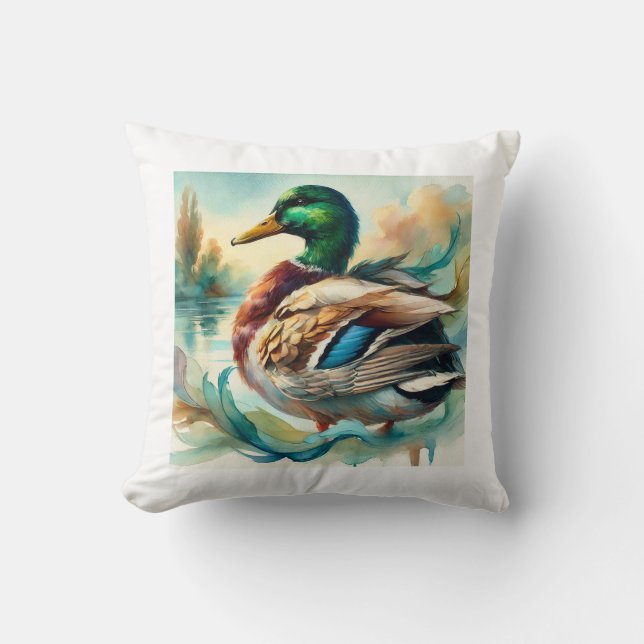Mallard Duck 241024AREF138 - Watercolor Kudde (Framsida)