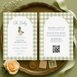Mallard Duck All in One Gingham Baby Shower Inbjudningar