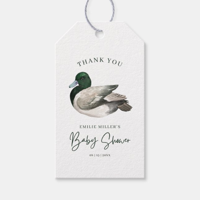Mallard Duck Baby Shower Gender Neutral Green Presentetikett (Framsidan)