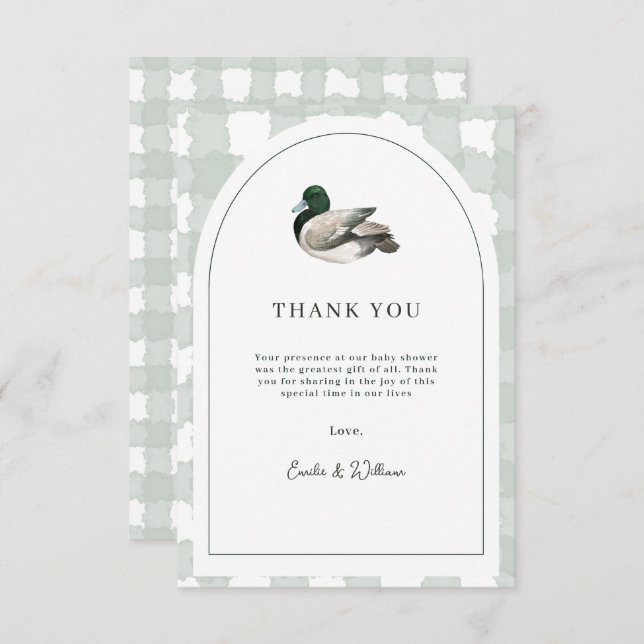 Mallard Duck Baby Shower Gender Neutral Green Tack Kort (Fram/baksida)