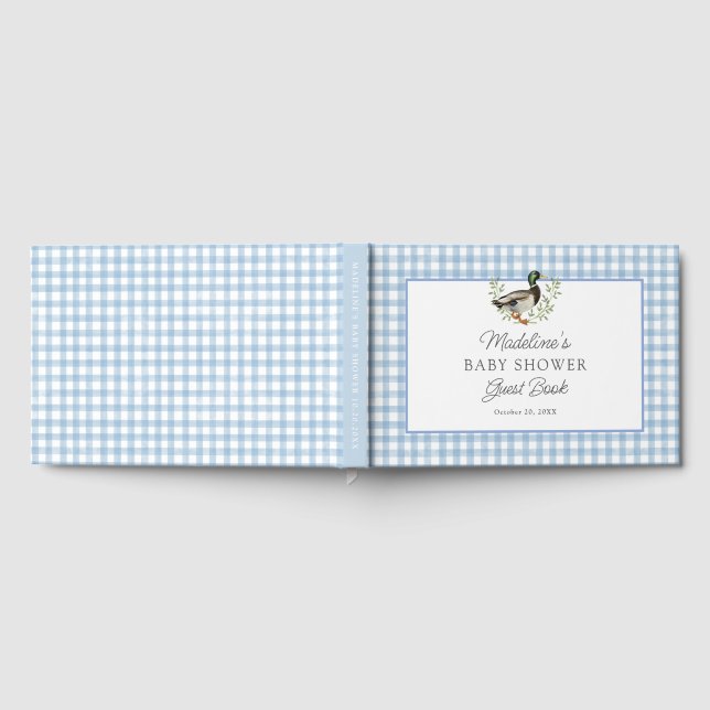 Mallard Duck Blue Gingham Baby Shower Gästböcker (Full)