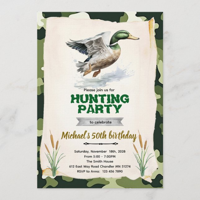 Mallard Duck Camo Birthday Invitation Inbjudningar (Framsida)