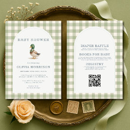 Mallard Duck Gingham All in One Baby Shower Inbjudningar