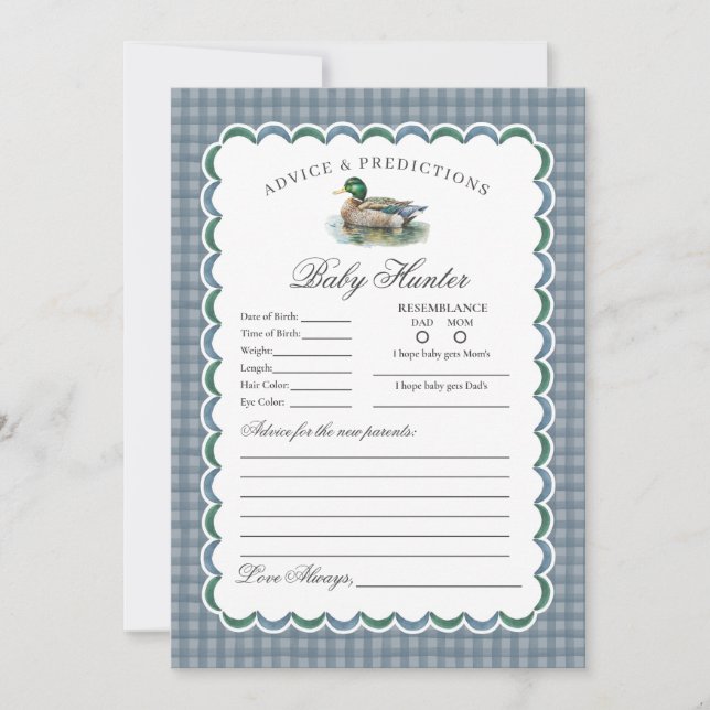Mallard Duck Hunting Gingham Advice for Baby Card Inbjudningar (Framsida)