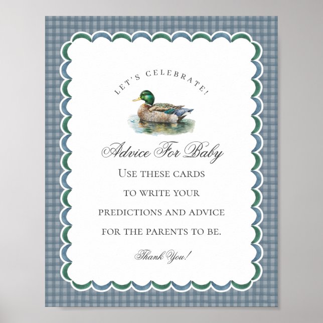 Mallard Duck Hunting Gingham Boy Advice for Baby Poster (Framsidan)