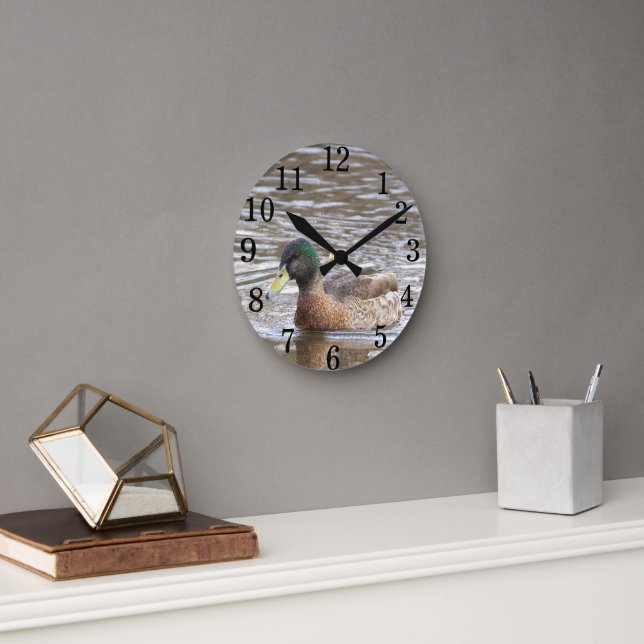 Mallard Duck Photo Clock Rund Klocka (Kontor)