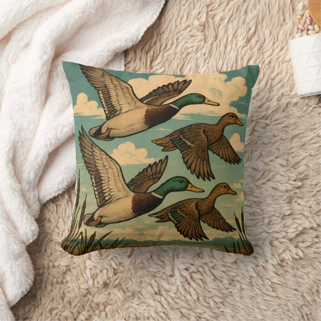 Mallard Ducks in Flight Wildlife Art Kudde (Filt)