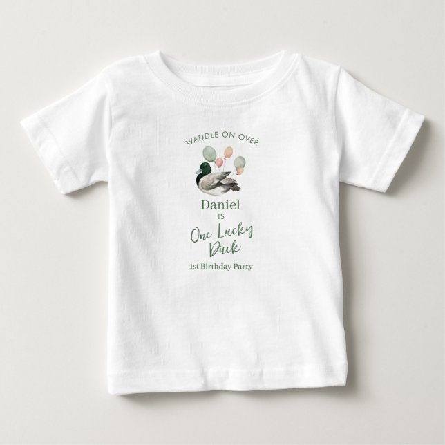 Mallard Lucky Duck 1-årsdag  T Shirt (Framsida)
