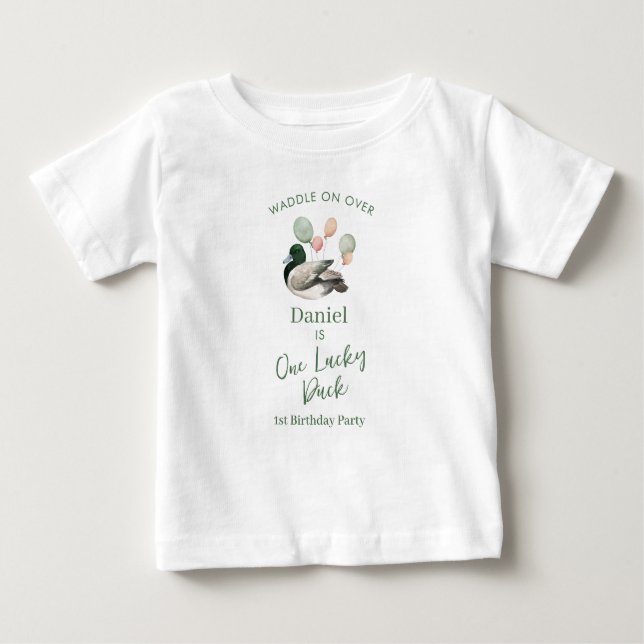 Mallard Lucky Duck 1st Birthday  T Shirt (Framsida)