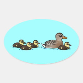 Mallard och fyra anklings ovalt klistermärke