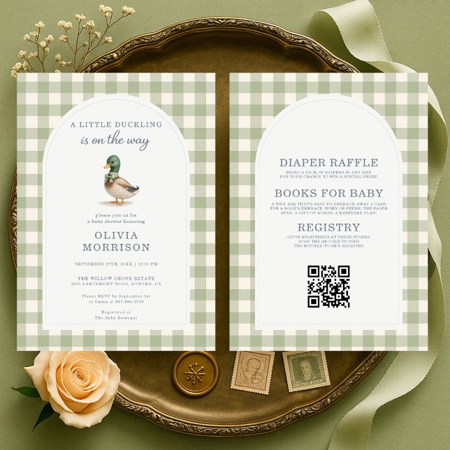 Mallardand Gingham Baby Shower Komplett Inbjudningar (Skapare uppladdad)