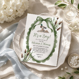 Mallardand Grön Pojke Baby Shower Inbjudningar