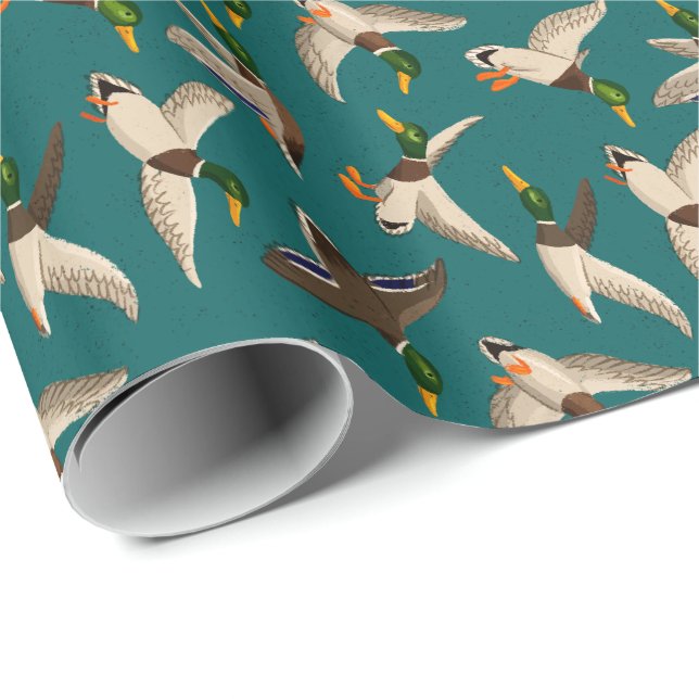 Mallards Gift Wrap Teal Presentpapper (Rullad Hörn)