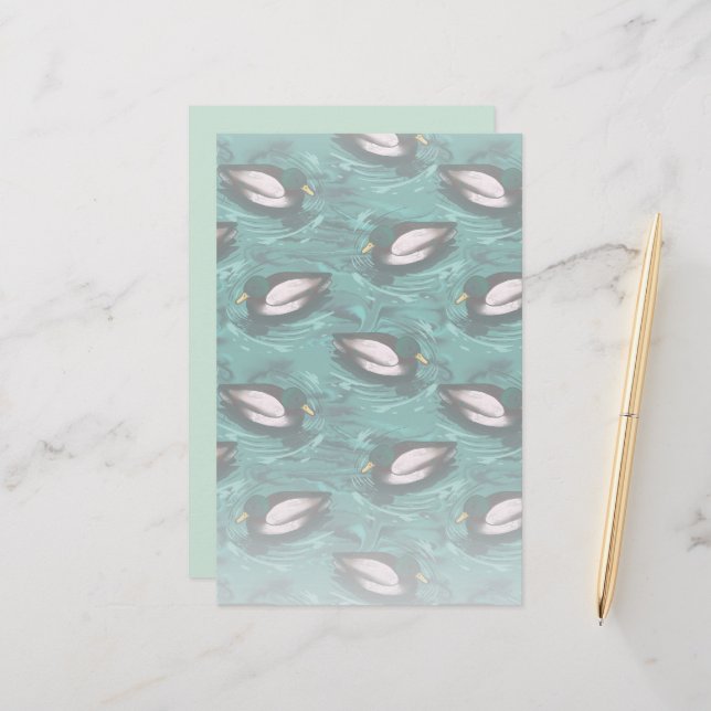 Mallards Swimming i Vatten Mönster Brevpapper (Fram/Back In Situ)