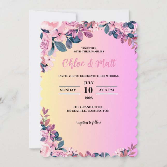 MALLAT WEDDING INVITATIONS ONLINE ELEGANT FLOWER INBJUDNINGAR (Framsida)