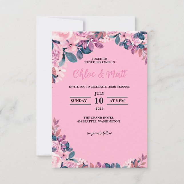 MALLAT WEDDING INVITATIONS ONLINE ELEGANT FLOWER TACK KORT (Framsida)