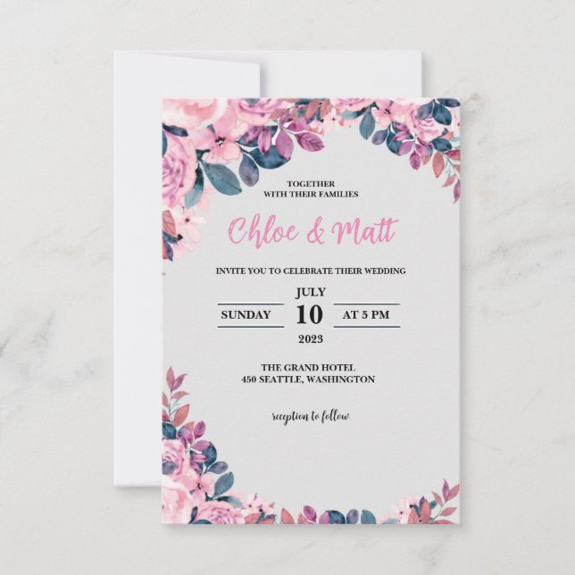 MALLAT WEDDING INVITATIONS ONLINE ELEGANT FLOWER TACK KORT (Framsida)