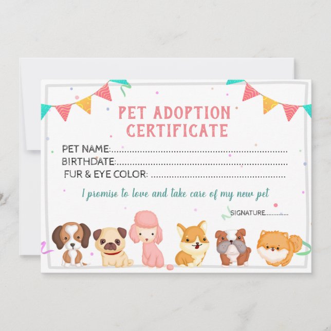 Mallen för Pet Adoption Certificate Inbjudningar (Framsida)