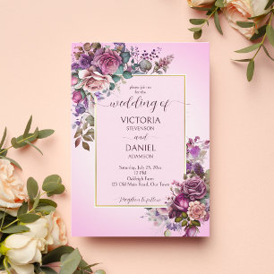 Mallen Lavender lila dusty rosa ros bröllop Inbjudningar