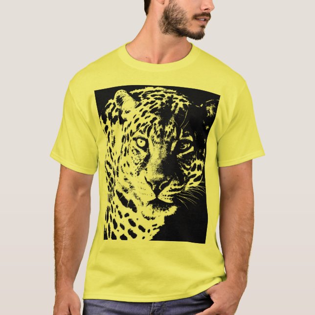 Mallen Leopard Head Ansikte Pop Art Elegant Manar T Shirt (Framsida)