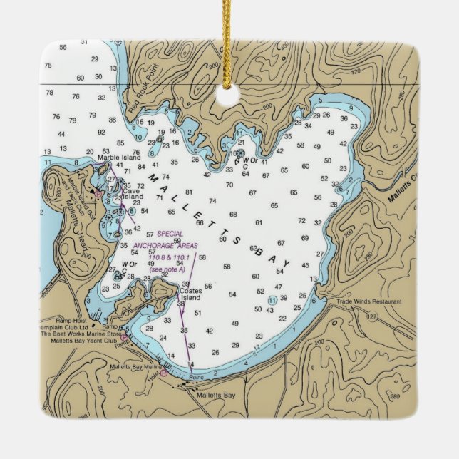Malletts Bay VT Nautical Diagram Julgransprydnad Keramik (Baksida)