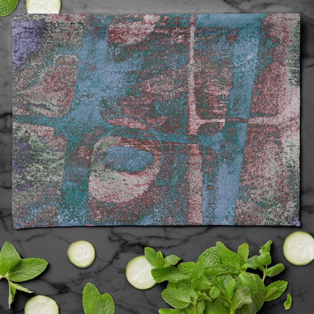 Mållmålad Graffiti Grunge | Rust Red Blue Taupe Kökshandduk (Skapare uppladdad)