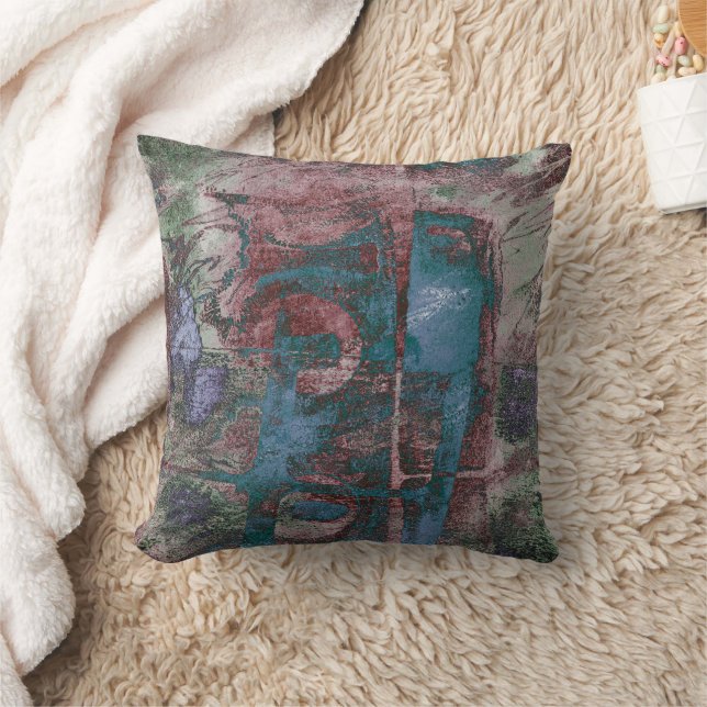 Mållmålad Graffiti Grunge | Rust Red Blue Taupe Kudde (Filt)