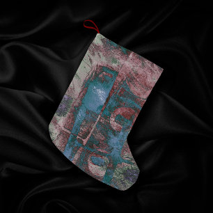 Mållmålad Graffiti Grunge   Rust Red Blue Taupe Liten Julstrumpa