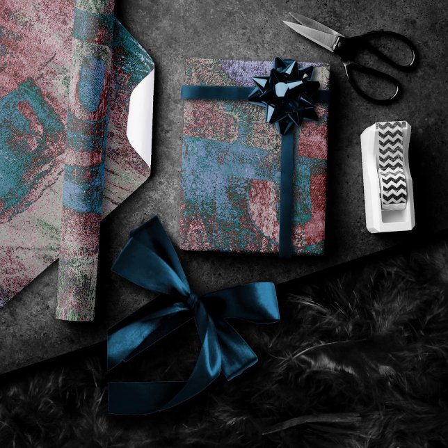 Mållmålad Graffiti Grunge | Rust Red Blue Taupe Presentpapper (Skapare uppladdad)