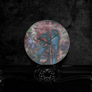 Mållmålad Graffiti Grunge Rust Red Blue Taupe Rund Klocka